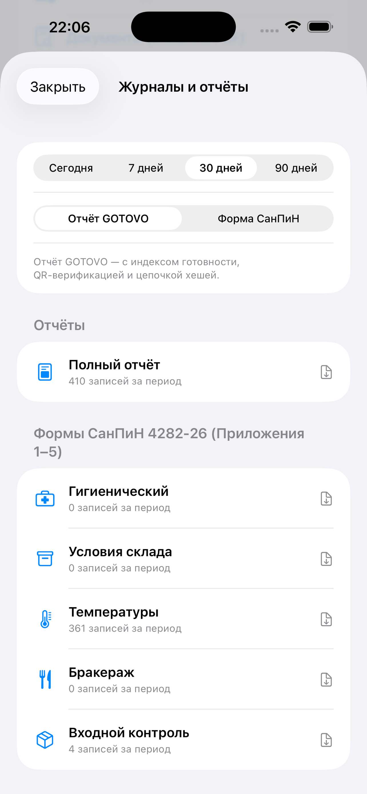 Журналы и отчёты СанПиН